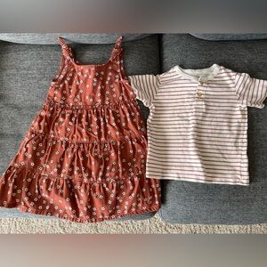 Lauren Conrad Little Co. Matching Twin Brown Floral Dress & Brown Striped Shirt
